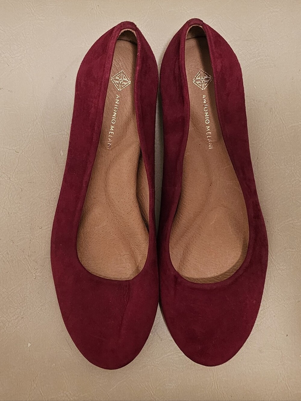 ANTONIO MELANI 8.5 Fuchsia Suede Ballet Flats Round Toe Leather Sole Pink